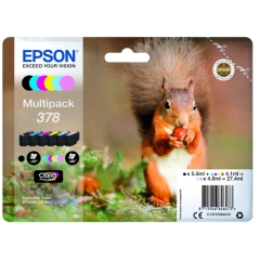 Epson 378 Squirrel Black CMY Colour Standard Capacity Ink Cartridge 5.5ml 3 x 4ml 2 x 5ml - C13T37884010 Image