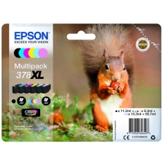 Epson 378XL Squirrel Black CMY Colour High Yield Ink Cartridge 11ml 3 x 9ml 2 x 10ml - C13T37984010 Image