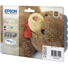 Epson T0615 Teddy Bear Black Colour Standard Capacity Ink Cartridge 4 x 8ml Multipack - C13T06154010 Image